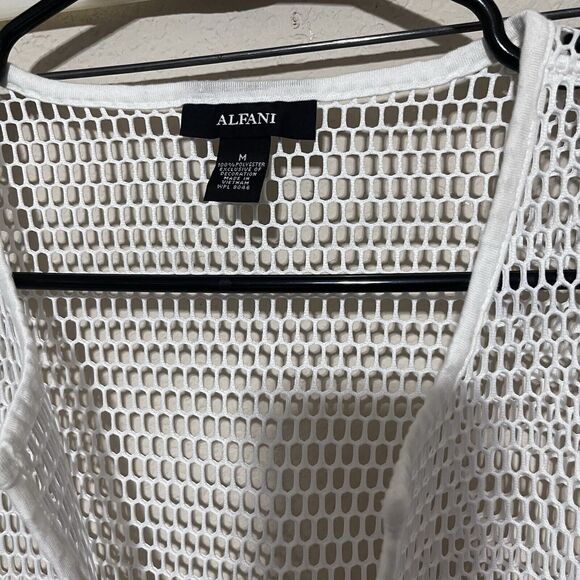 Alfani White Open Front Mesh Jacket Cardigan Womens M cyber punk Whimsigoth - Picture 3 of 8